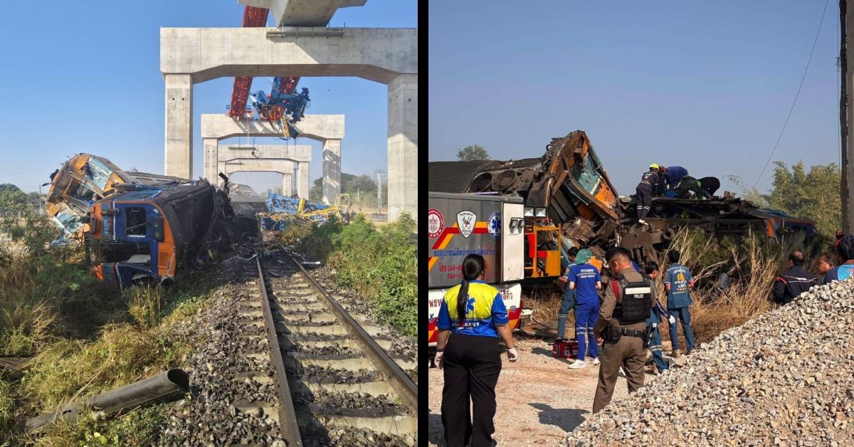 Таиланд: строительный кадр упал на движущийся поезд